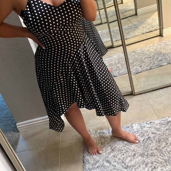 LULUS Black and white polkadot asymmetrical dress - Picture 3 of 5